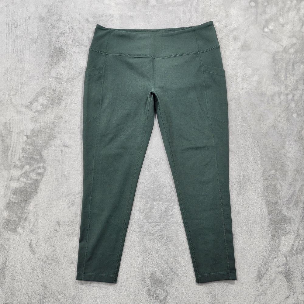 Zella Leggings Womens L‎ Green High Rise Ankle Pockets Stretch Yoga Gym Workout